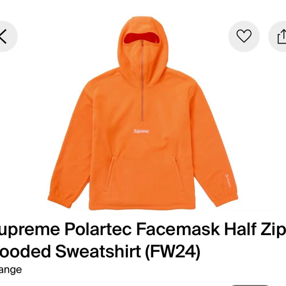 Supreme Orange Polartec Facemask Hoodie